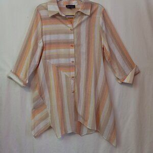Ronnie Salloway Long Top Women Sz L Multicolor Stripes Asymmetrical Hem